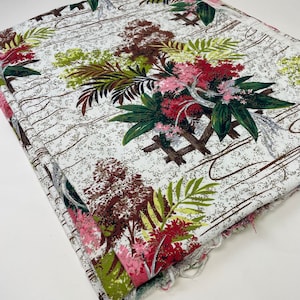 Vintage 1950s Mid Century Mod Floral Flores Hoja Leafy Patio Oro Fleck Barkcloth Tela / 50s Tapicería abstracta Almohada Yardage