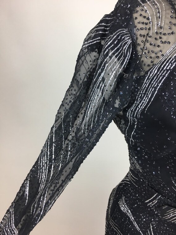 Vintage 1980s Sparkly Glitter Sheer Chiffon Black… - image 7