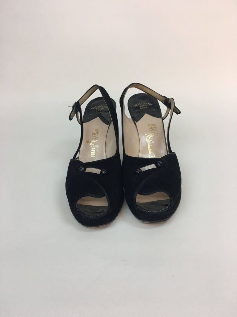 vintage 1940s Shoes vintage 40s Black Platform Peep Toe Palter De Iso Shoes size 7.5