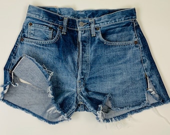 Vintage 501 Indigo Big E Single Stitch Rote Linie Cut Off Denim Jeans Shorts / Taille 30