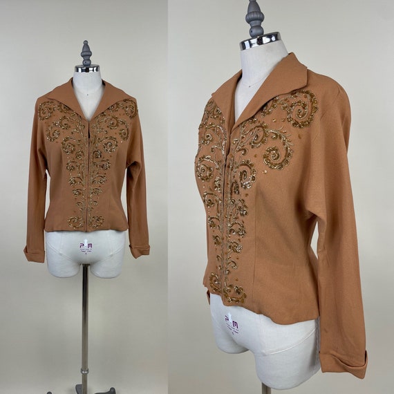 Vintage 1940s Rayon Crepe Sequin Soutache Blouse … - image 6