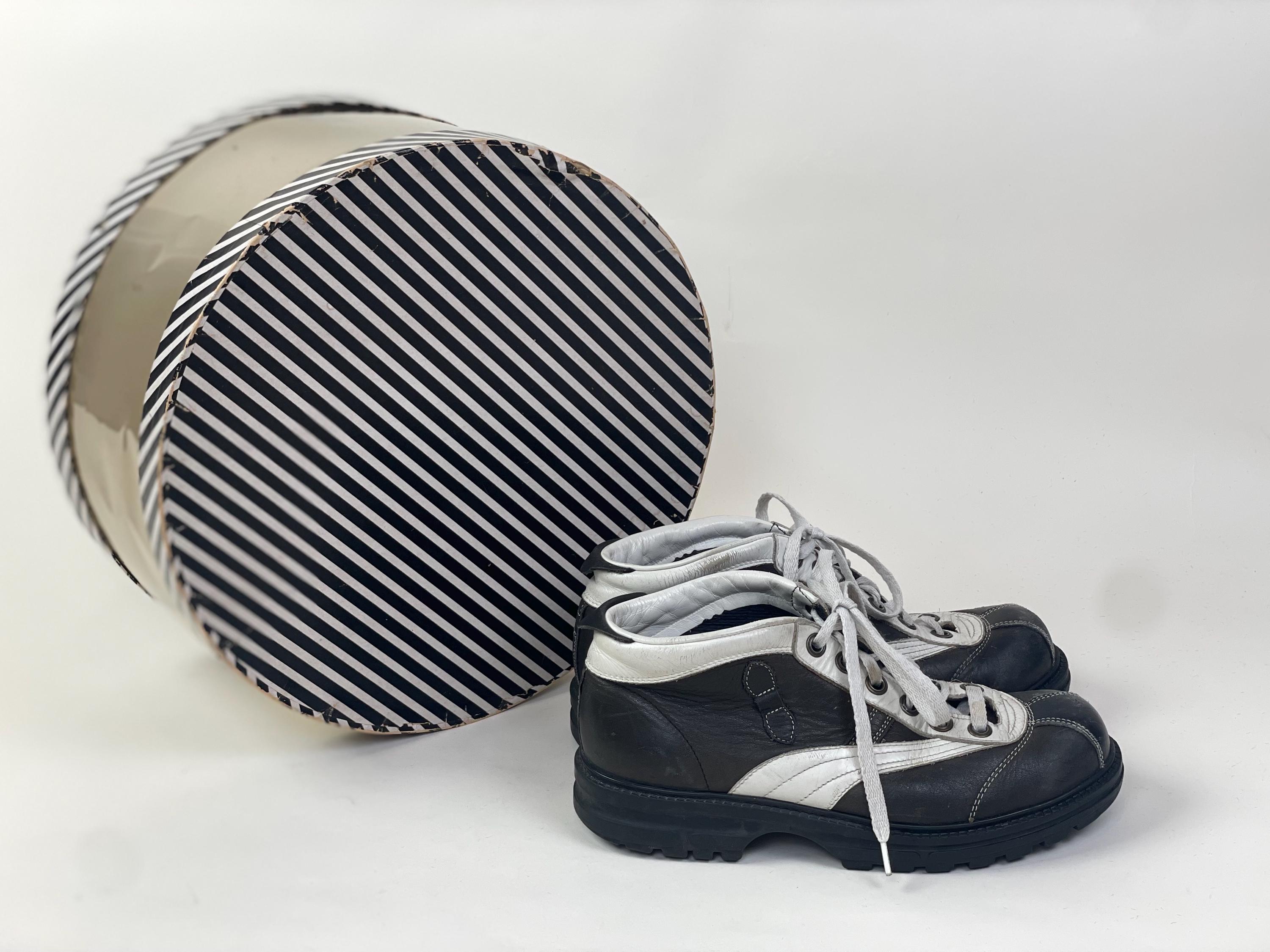 Vintage 1980 Rare Black White Leather Puma Ankle Boots Shoes / 80s