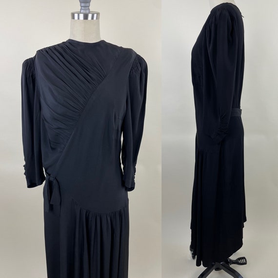 Vintage 1940s Jet Black Rayon Dress / Vintage 40s… - image 5