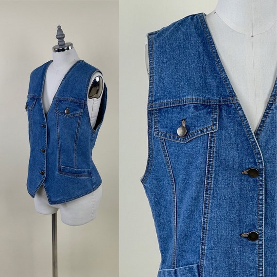 Vintage 1990s Denim Jean Vest / Vintage 90s Faded… - image 1