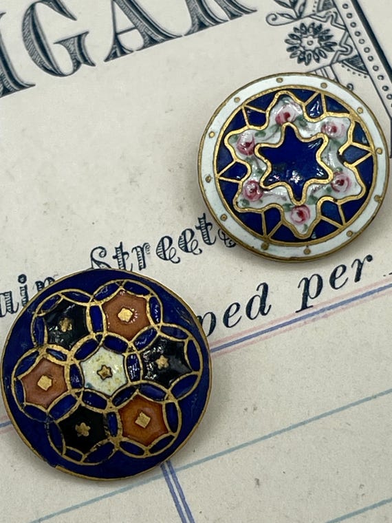 Antique Enamel Cuff Button Buttons Cufflinks - image 2