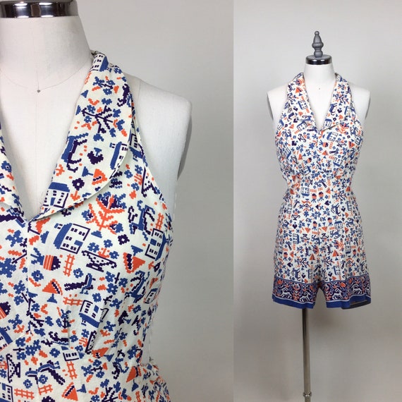 Vintage 1940s Halter Top One Piece Playsuit Jumpsu