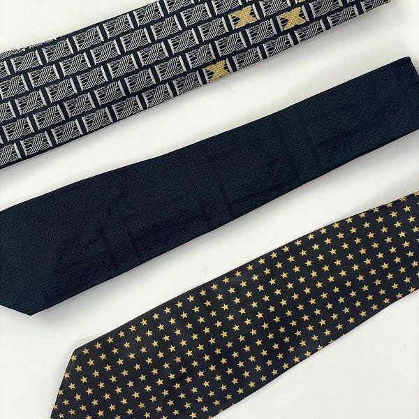 Vintage 1930s 1950s Black Gold Stars Tie Ties / Monte Carlo France / Haband
