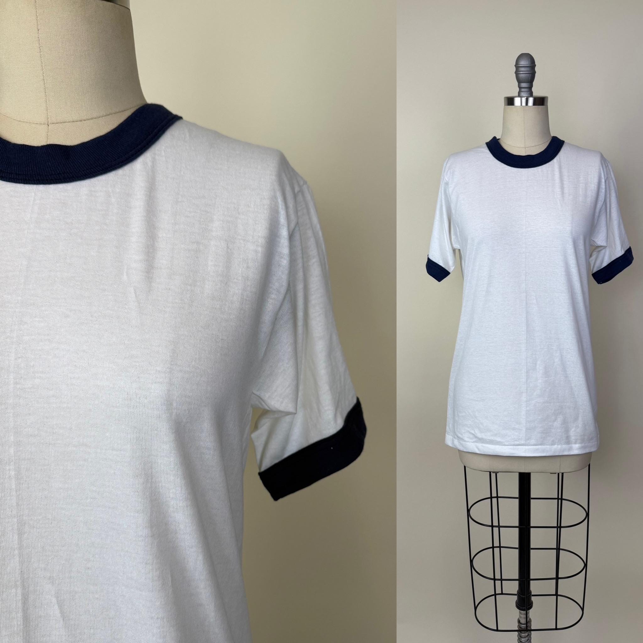 Vintage 70s 80s Blue White Ringer T-shirt - Screen Stars Deadstock