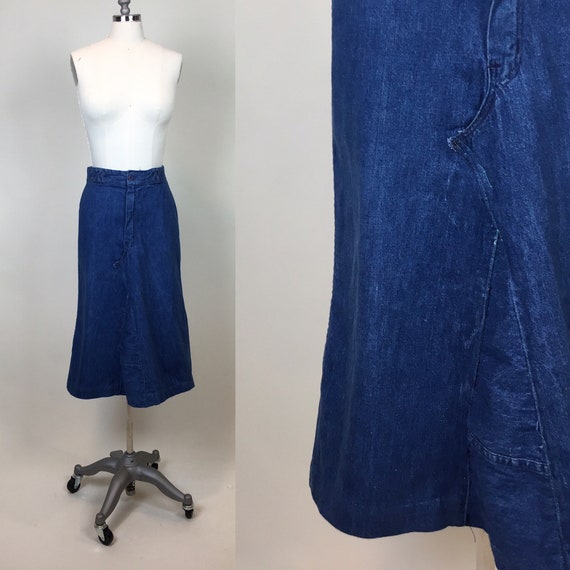 vintage 1980s Patchwork Denim Jean Midi Skirt / vi