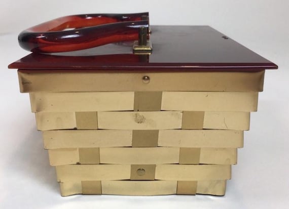 Vintage 1950s Lucite Metal Basket Box Purse / 50s Dorset Rex