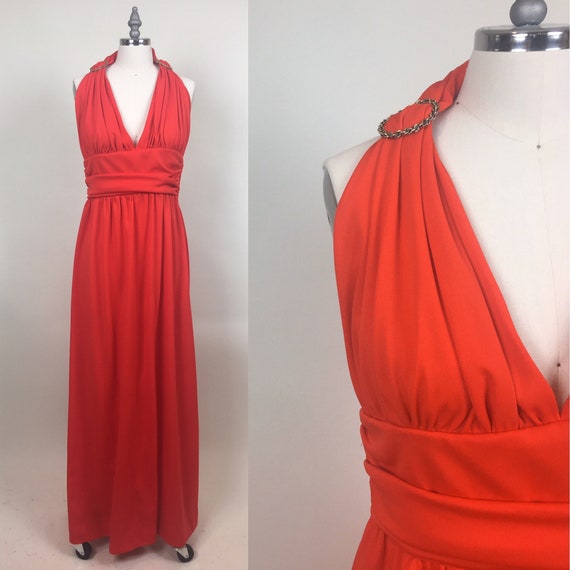vintage 1970s Halter Maxi Disco Dress / vintage 70