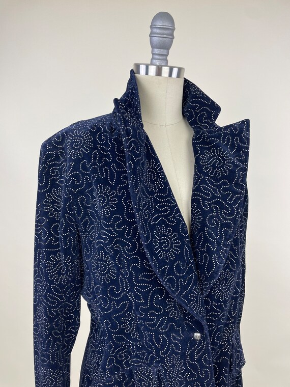 Vintage 1970s Blue Velvet Big Lapel Suit Blazer /… - image 2