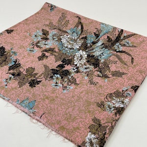 Vintage 1950s Barkcloth Abstract Leaf Leafy Floral Gold Fleck Fabric / 50s Brown  Pink Turquoise Pillow Upholstery Fabric