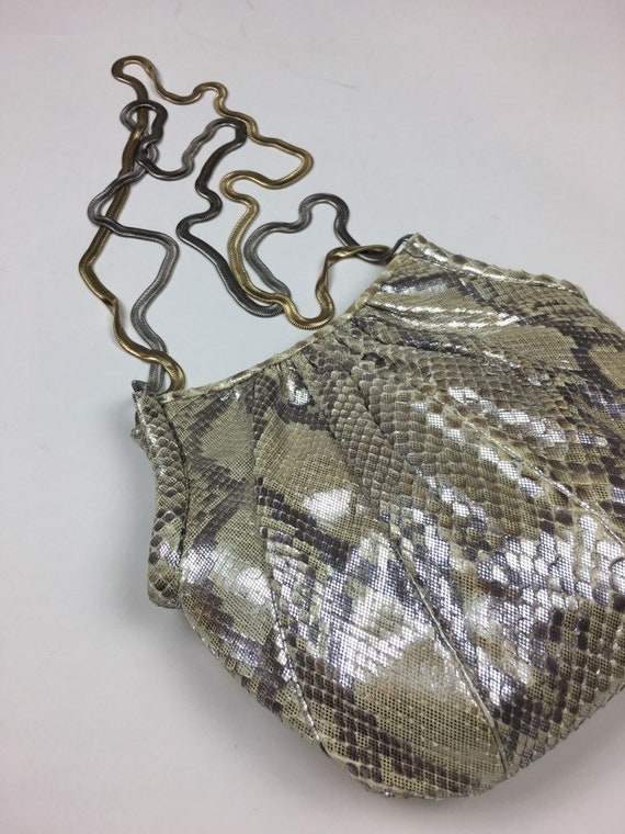 Vintage 1970s Judith Leiber Metallic Snakeskin Ch… - image 3