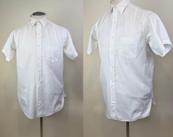 Camisa Oxford de manga corta para hombre, de algodón sanforizado blanco, estilo vintage de los años 50 / Talla 48