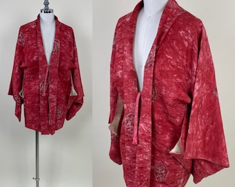 Vintage Silk Shibori Haori Short Kimono Robe