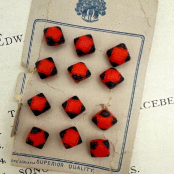 Vintage 1920s 1930s Art Deco Black Orange Glass Petite Small Czech Button Buttons / 20s 30s Set / 1/4"