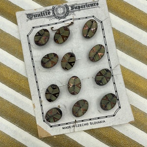 Set 12 Vintage 1920s 1930s Art Deco Olive Green Bronze Luster Glass Czech Small Buttons / 20s 30s Diminutive Button / 3/8 image 3