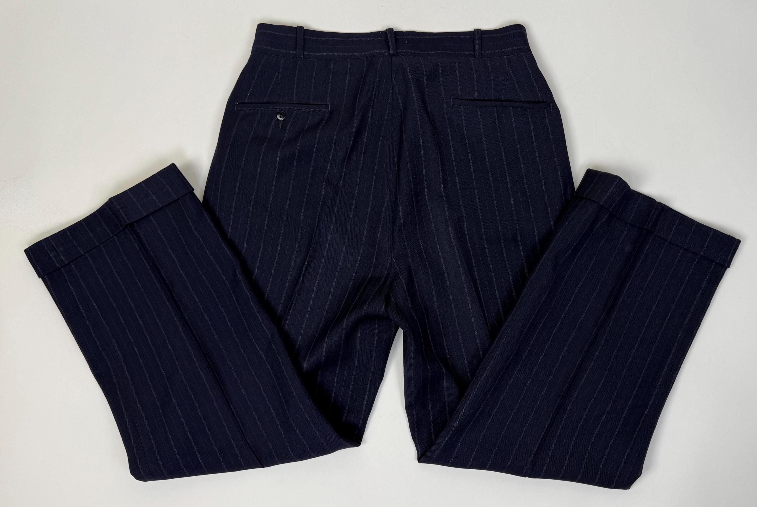 パンツ 40s Vintage stripe wool slacks Vintage 1940s Navy Blue Pinstripe Wool Men's Dress Pants Trousers