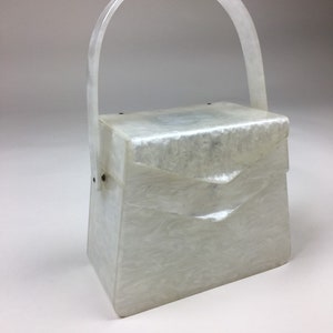 Rare Vintage 1950s White Pearlized Lucite Double Compartment Wilardy Purse / 50s Handbag
