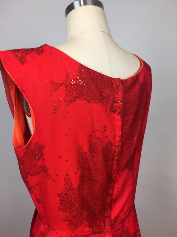 Vintage 1960s Red Silk Chiffon Sparkly Glitter Pa… - image 8