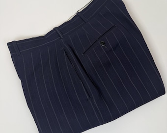 Vintage 1940s Navy Blue Pinstripe Wool Men's Dress Pants Trousers / 32 x 29