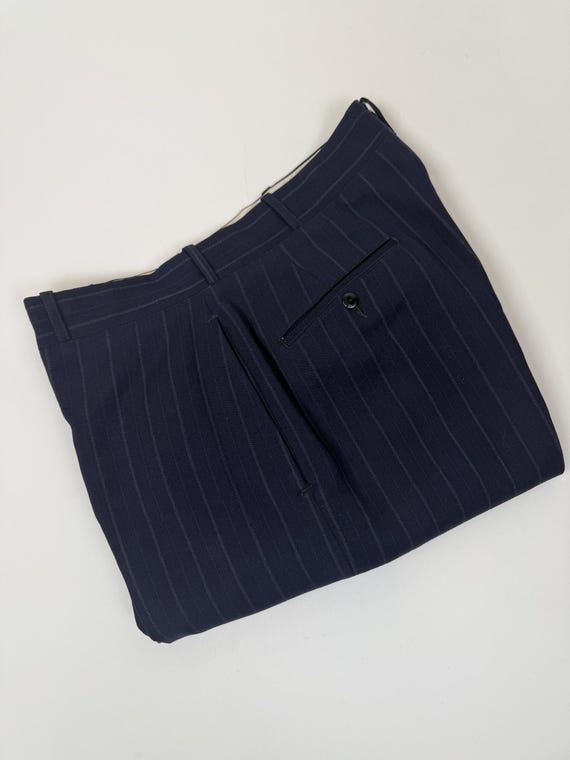 Vintage 1940s Navy Blue Pinstripe Wool Men's Dress Pants Trousers