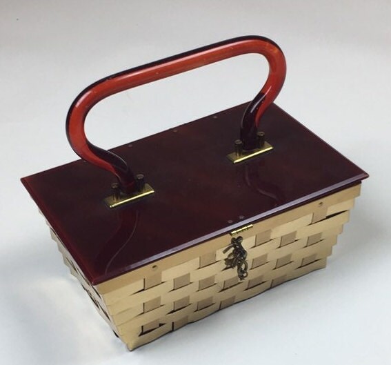Vintage 1950s Lucite Metal Basket Box Purse / 50s Dorset Rex