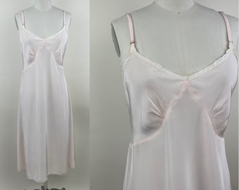 Vintage 1930s Baby Pink Bias Cut Rayon Acetate Slip Wrap Dress / 30s Satin Lingerie Dress Slip