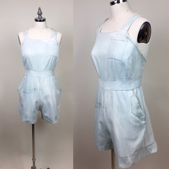Vintage 1940s Chambray Playsuit Jumpsuit Romper /