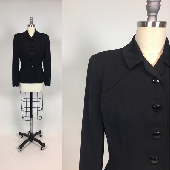 vintage 1940 Black Rayon Gabardine Suit Blazer Jac