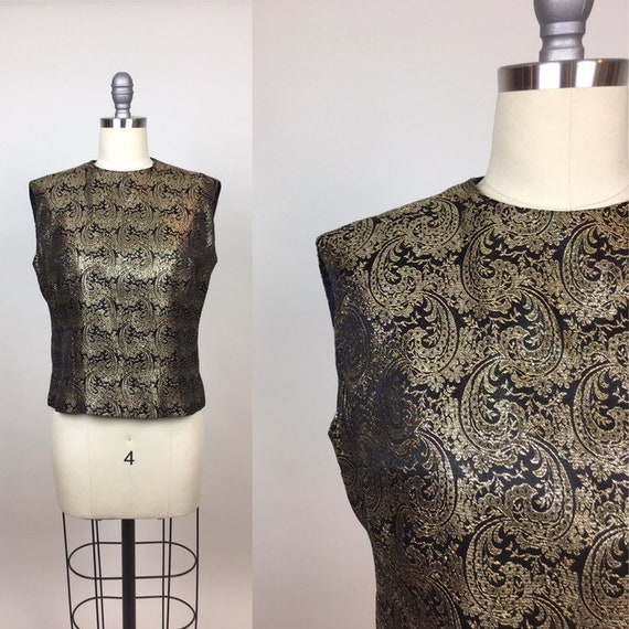Vintage 1960s Metallic Brocade Sleeveless Shell Bl