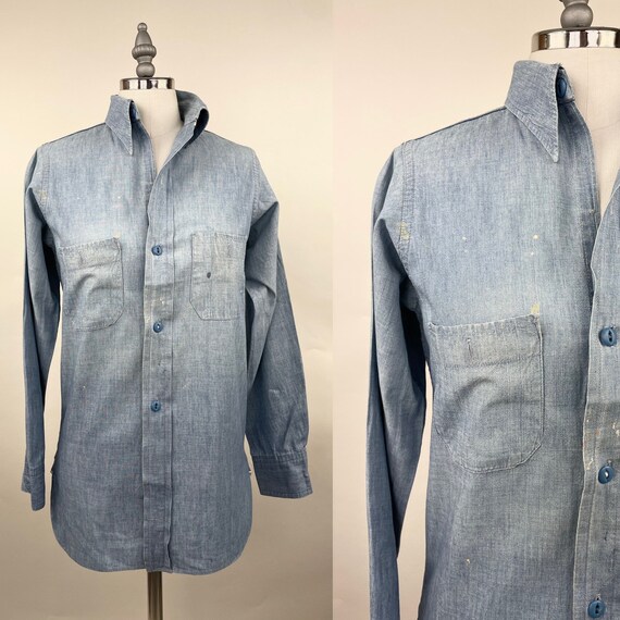 Vintage 1930s 1940s Chambray Women's Work Shirt A… - image 3