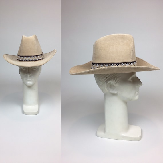 Vintage 70’s Longhorn light brown corduroy banded cowboy hat‎ NWOT size M 7-71/8 Vintage 1970s Corduroy Macrame Western Cowboy Hat / Vintage  main image 4