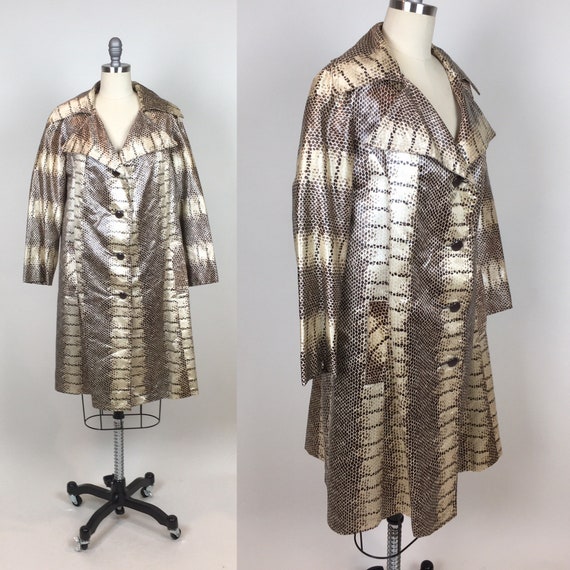 Vintage 1970s Snakeskin Print Coat Jacket / Vinta… - image 1