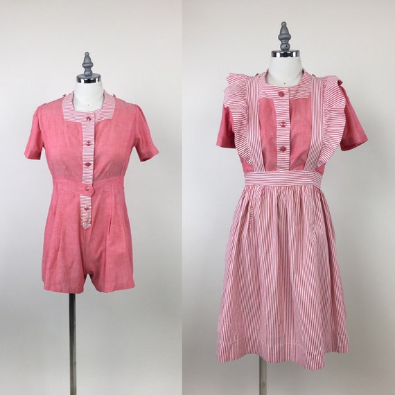 Vintage 1940s Pinafore Dress One Piece Romper Play