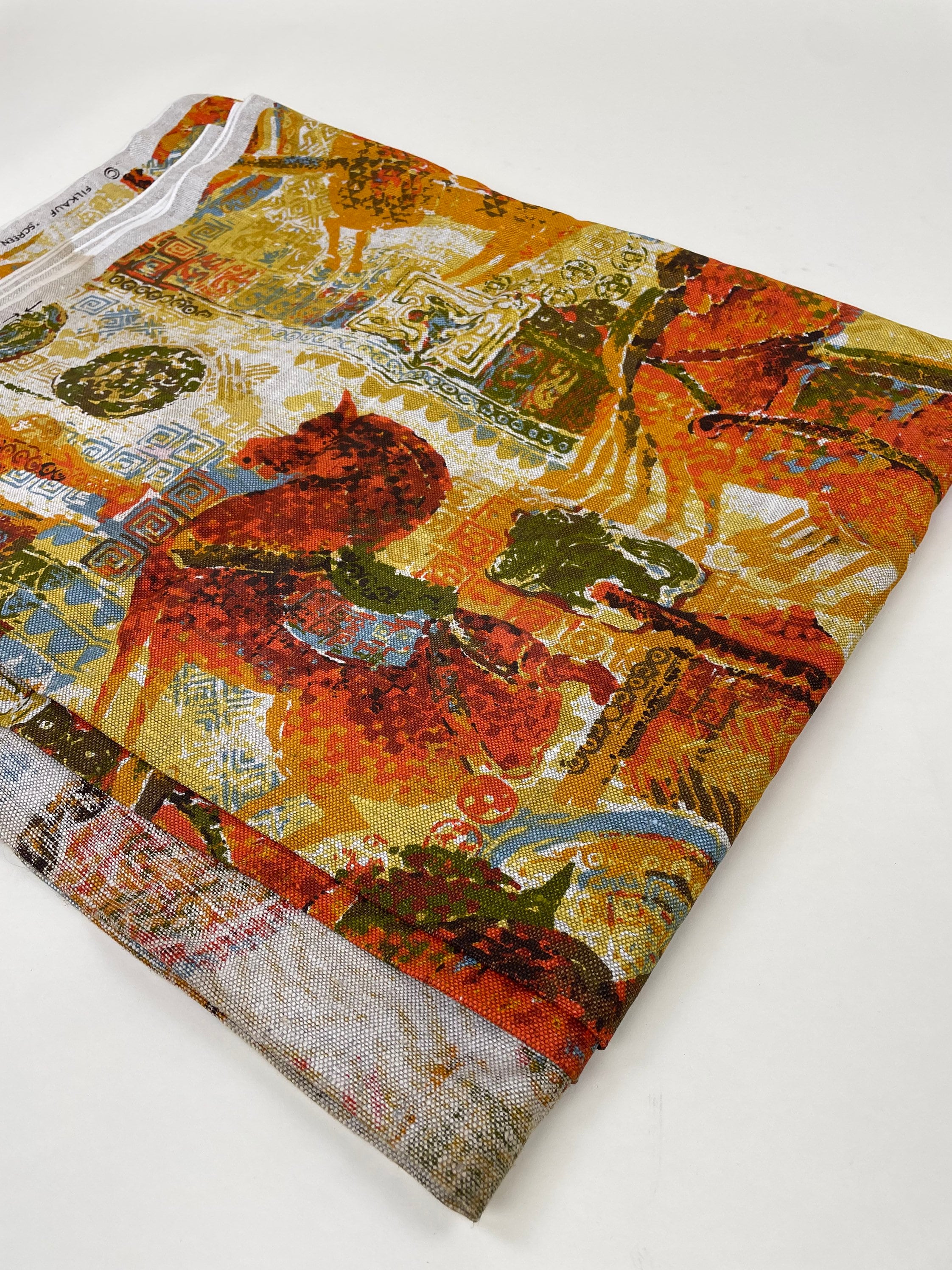 Vintage 60s Filkauf Linen Fabric: MOD Screen Printed MCM