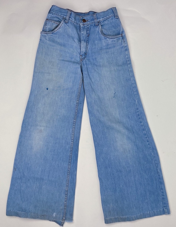 Cheap Jeans Vintage 70s outlet Women Front Welt Pocket Flare Jeans Light Blue 26 Boho