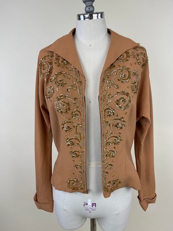 Vintage 1940s Rayon Crepe Sequin Soutache Blouse … - image 3