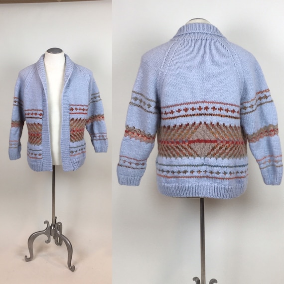 Vintage 1970s Hand Knit Chunky Cardigan Sweater /