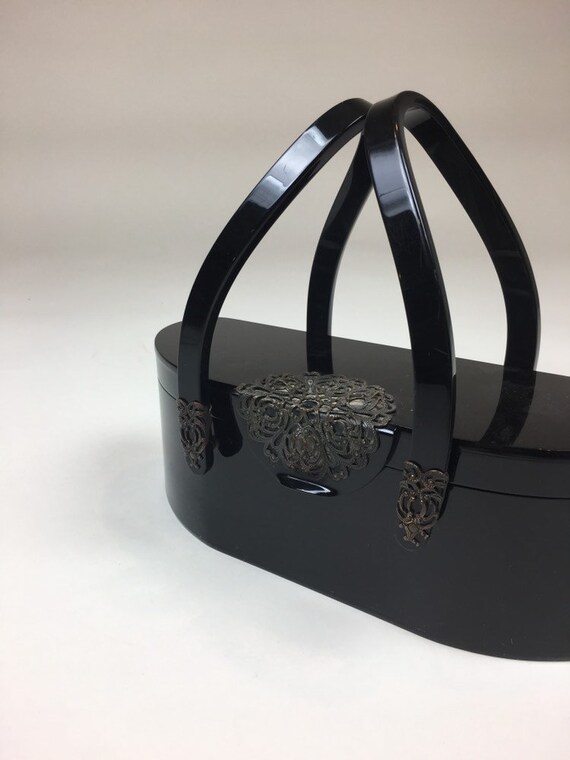 Vintage 1950s Wilardy Black Lucite Box Purse / vin