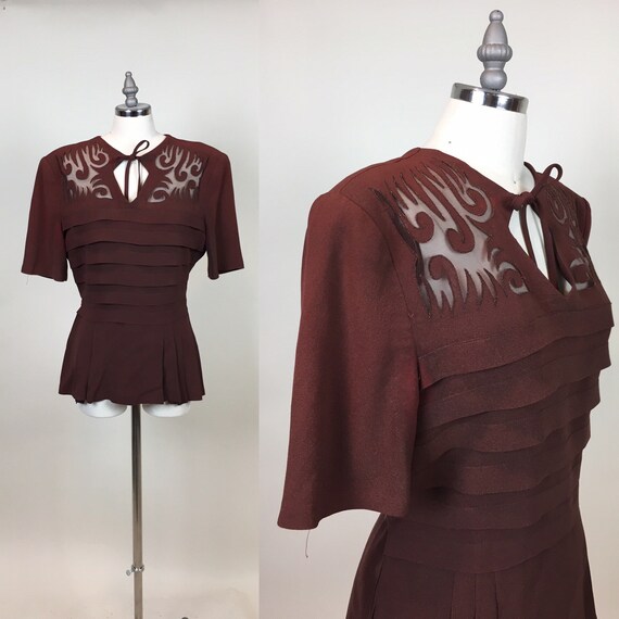 Rare vintage 1930s Brown Rayon Crepe Women's Blous