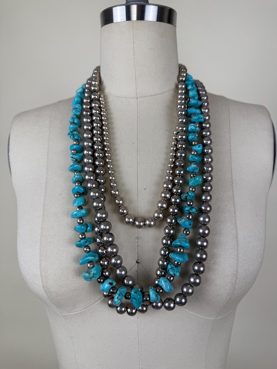 Vintage Native American Sterling Silver Navajo Pearls Turquoise