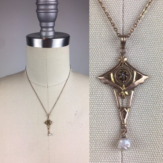 Edwardian Gold Necklace / Antique 1900s 10k Gold B
