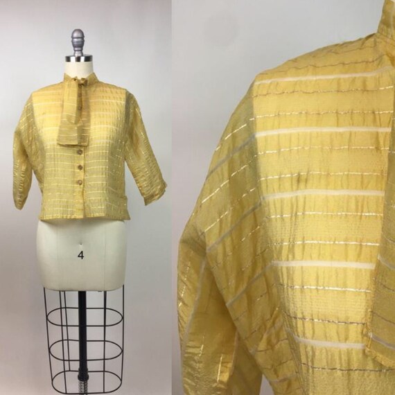 Vintage 1950s Sheer Gold Lame Metallic Striped Sil