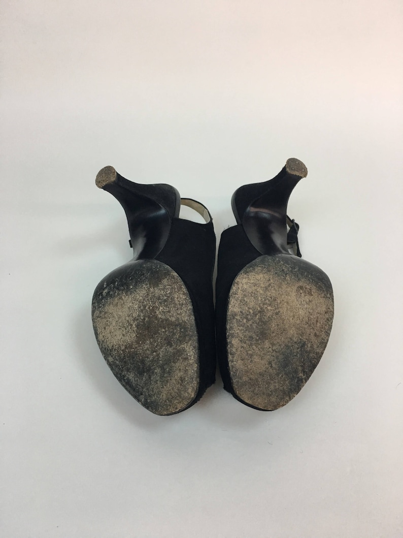 vintage 1940s Shoes vintage 40s Black Platform Peep Toe Palter De Iso Shoes size 7.5