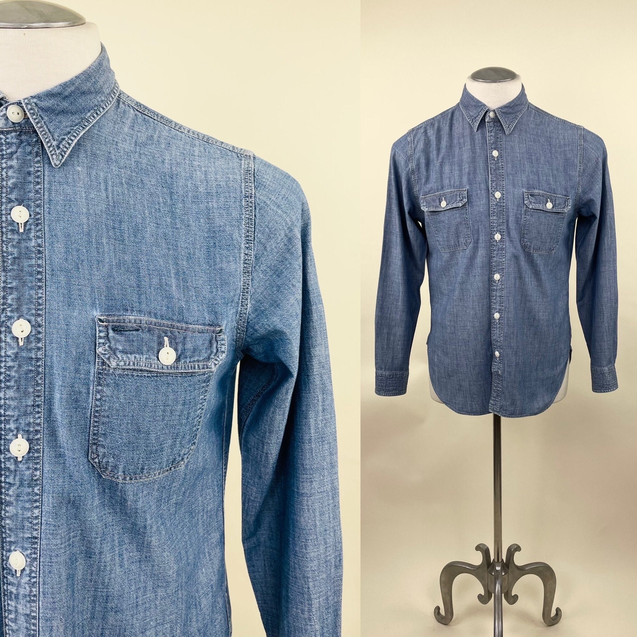 Vintage Double RL Ralph Lauren Indigo Chambray Mens Oxford