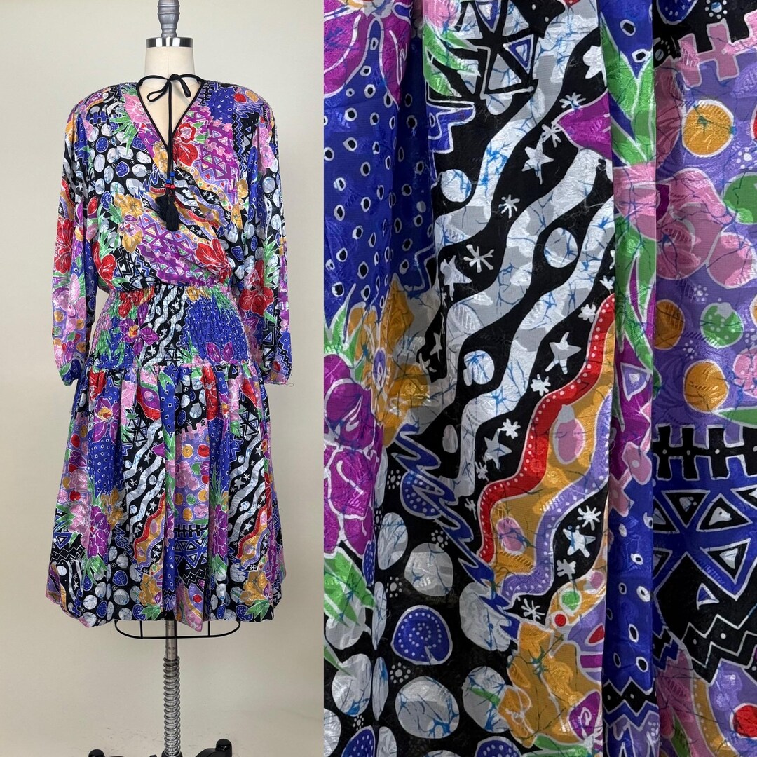 Vintage 1980s Diane Freis Mixed Print Short Bubble Skirt Dress - Etsy