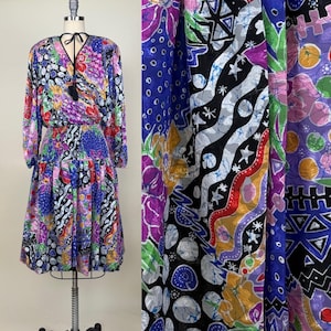 Vintage 1980s Diane Freis Mixed Print Short Bubble Skirt Dress
