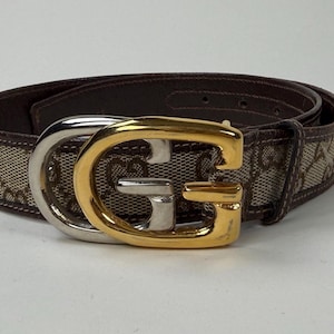 HOLD Vintage 1980s Monogram GUCCI Belt / GG Gold Silver Two  display picture 3